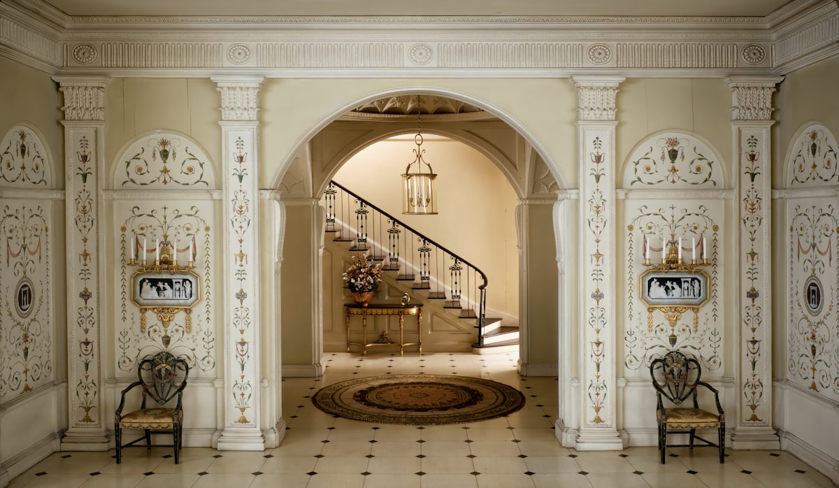 E-11: English Entrance Hall of the Georgian Period, c. 1775 Date: c. 1932 Artist: Designed by Narcissa Niblack Thorne American, 1882-1966 https://www.artic.edu/artworks/43718/e-11-english-entrance-hall-of-the-georgian-period-c-1775 related to Elegant Entryways: Incorporating an Antique Entryway Bench