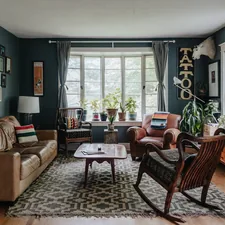Eclectic Living Room 1/2 (IG: @clay.banks) related to Elevate Your Home's Style with Navy Blue Valances