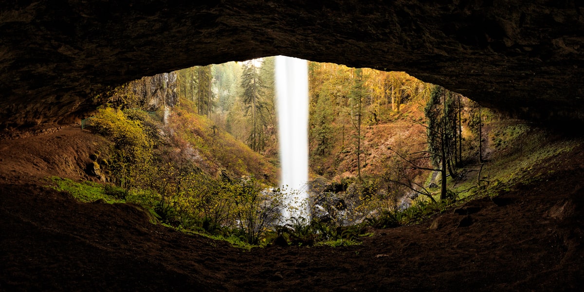 "Eye of the Waterfall" Inside the north falls of Silver Falls State Park.  related to Brown Waterfall Valance