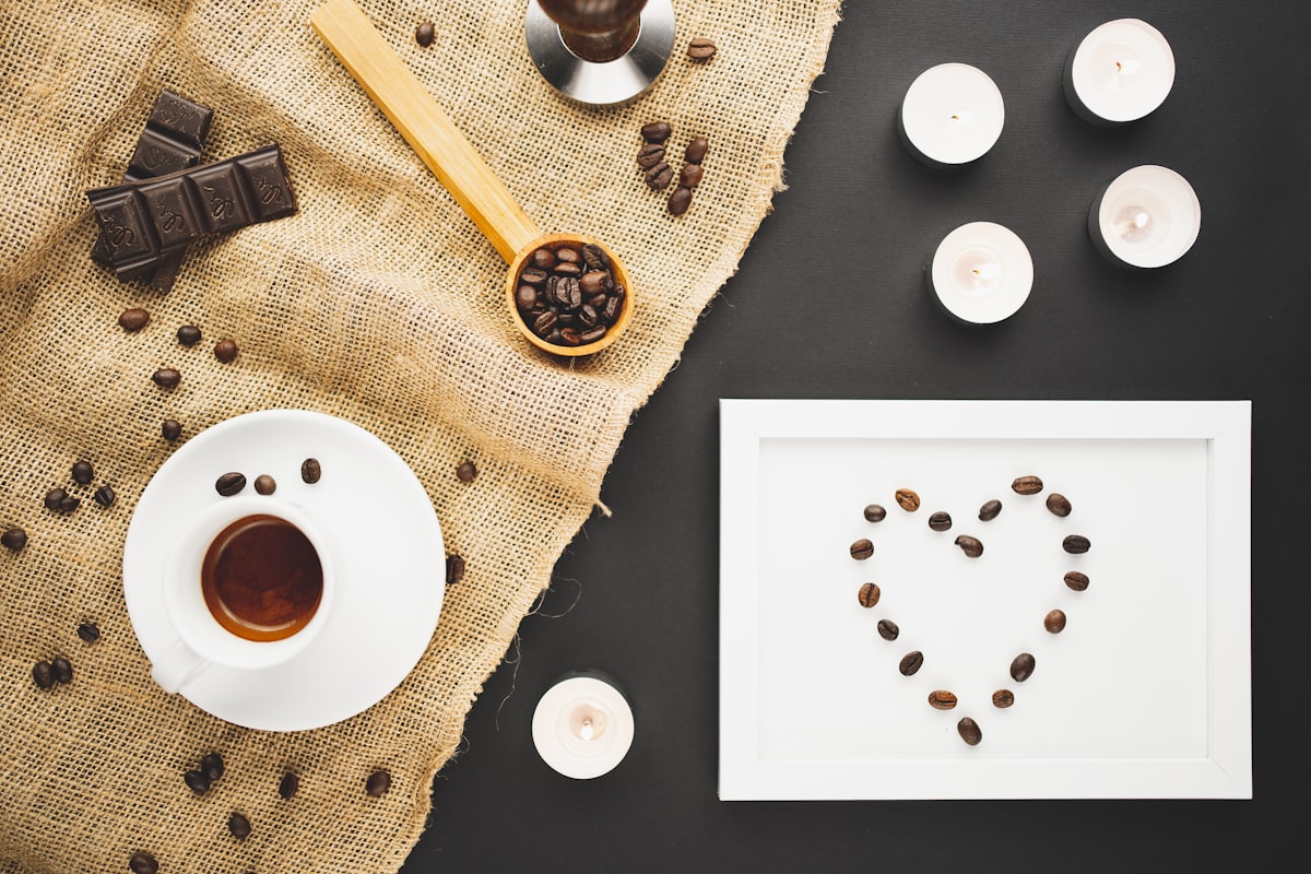 Flat lay coffee love related to Coffee Themed Valances
