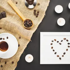 Flat lay coffee love related to Coffee Themed Valances