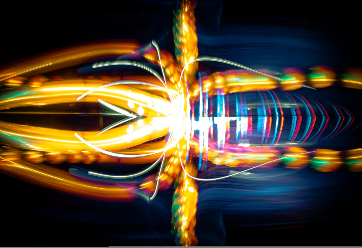 Flight mode ON.
Twist the head.
Olympus OM-D E-M1 12-40mm f/2.8 Pro. 
F/20 ISO100 live composite mode. 
Pure lightpainting,no photoshop.
Used Maglite flashlite. Lightblades. 
In this case, I used two reflective surfaces - a table and a mirror. As you can see, not one, but two reflections are obtained, which gives a more complex picture. related to Let the Light Flow: Transforming Your Space with Aqua Window Valances