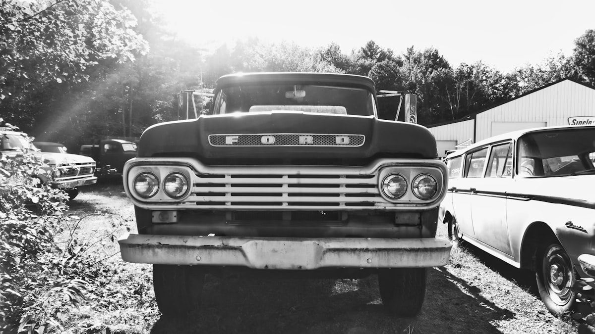 grayscale photo of classic car related to 2001 Ford F150 Front Bumper Valance: A Comprehensive Guide