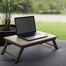 Great view with laptop on a table with plant related to Transform Your Laptop Experience with the Perfect Bed Tray