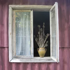 green plant in yellow pot beside window related to Elevate Your Windows with Primitive Charm: A Guide to Primitive Window Valances