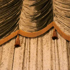 Heavy, textured curtains with decorative trim. related to Penneys Curtains and Valances Options