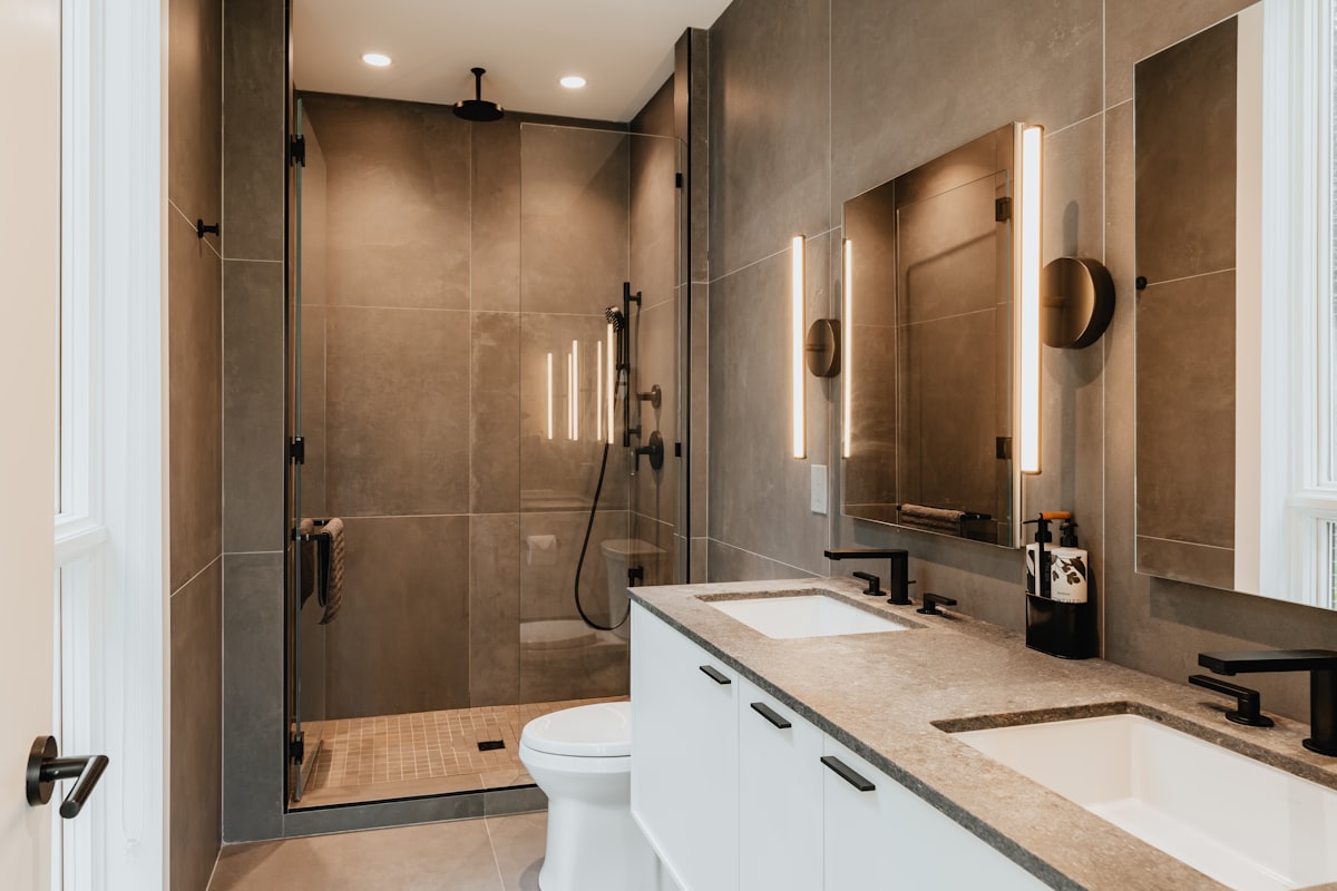 His and her bathroom (IG: @clay.banks) related to Elevate Your Bathroom Style: Unlock the Secrets of Valances for Bathroom Windows