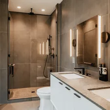 His and her bathroom (IG: @clay.banks) related to Elevate Your Bathroom Style: Unlock the Secrets of Valances for Bathroom Windows