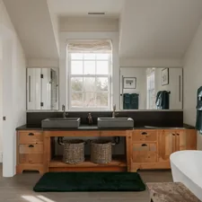 His and Hers Bathroom 2/2 (IG: @clay.banks) related to Elegant Valances for Small Bathroom Windows