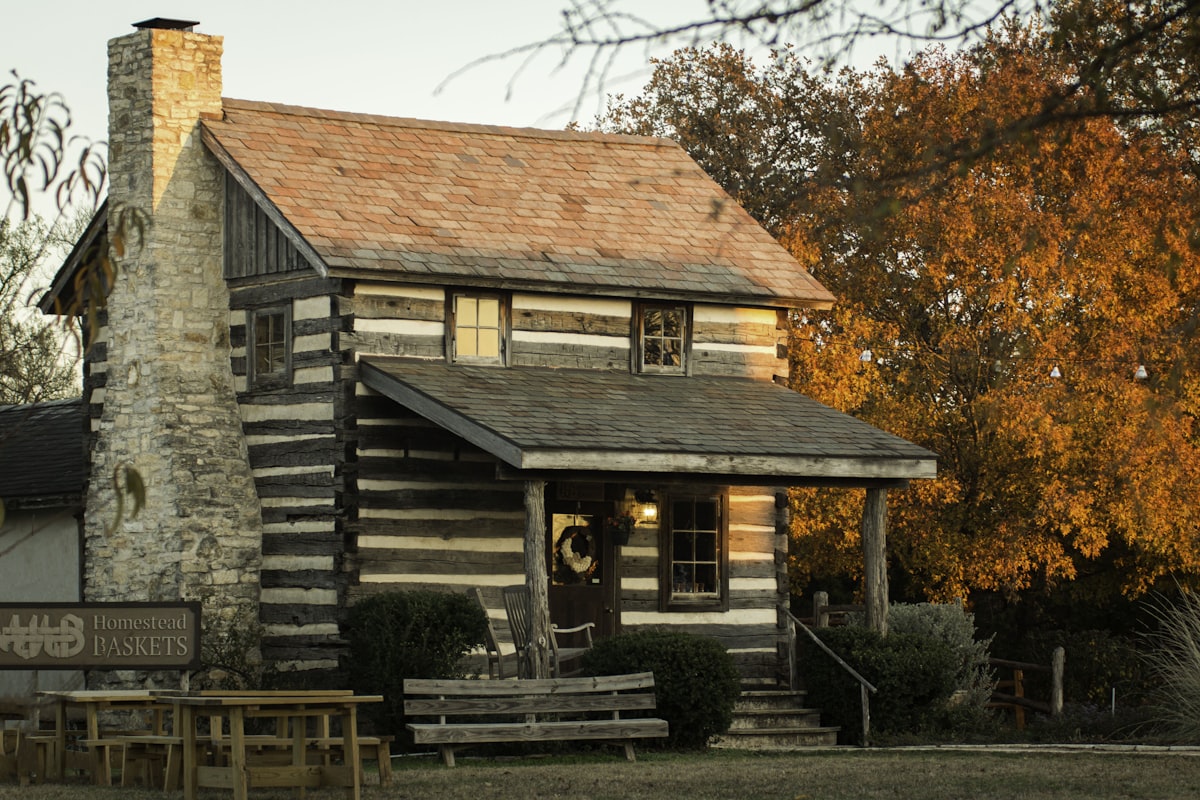 Homestead Basketshop, Old Barn, Log Cabin, Sunset, Wood Bench related to Discover the Charm of Log Cabin Beds: A Perfect Blend of Comfort and Nature
