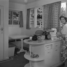 https://collections.tepapa.govt.nz/object/291276 Mrs Mitchell, Rimu Street, 1951-1957, Wellington, by J.W. Chapman-Taylor. Te Papa (A.012997) related to Retro Kitchen Valance: Bringing Back the Vintage Charm