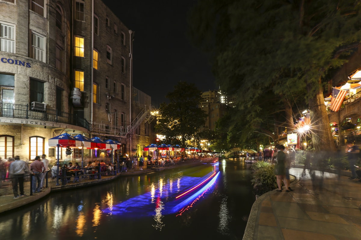 Iconic area of San Antonio, especially at night. Lights in the middle are the boats moving along the river. related to Warm Up Your Nights with a Chiminea in San Antonio