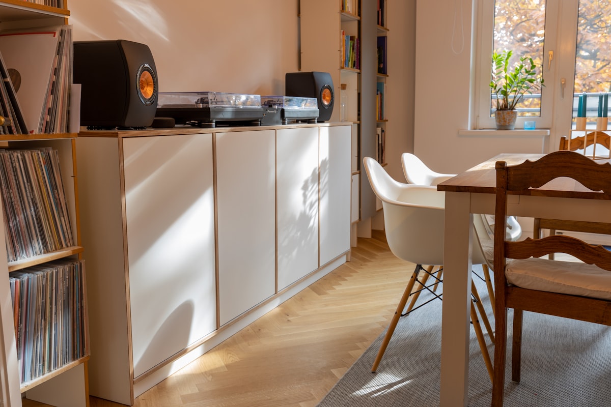 Individual multiplex sideboard in a living room. The furniture is used for the sound system. related to Elevate Your Living Room with the Perfect Sideboard