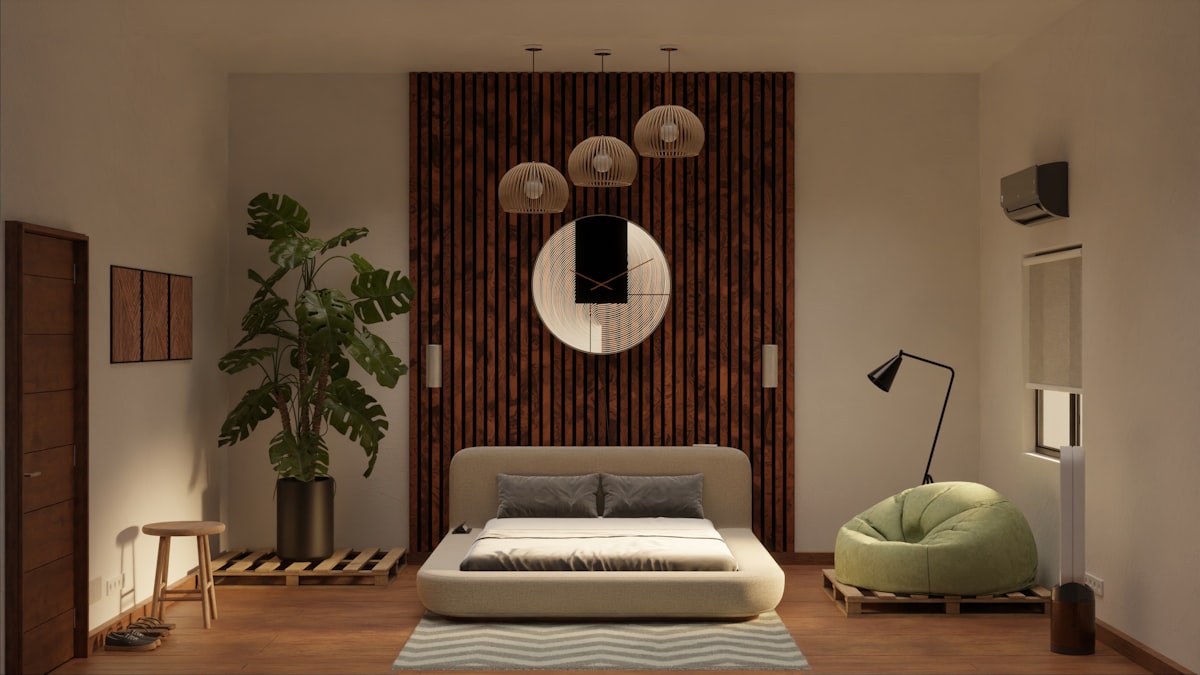 Japandi Bedroom Archviz related to Enhance Your Bedroom's Ambiance with Chic Window Valances