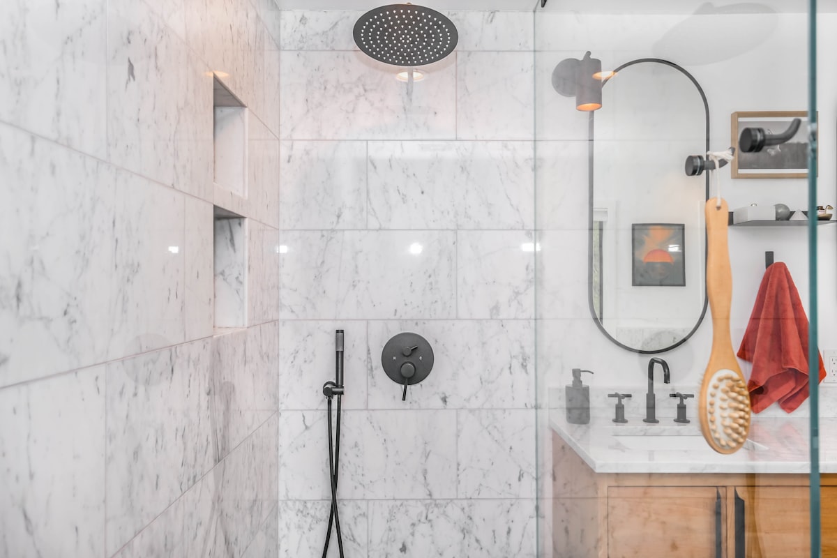 modern bathroom related to Shower in Style: Bed Bath & Beyond Shower Curtains