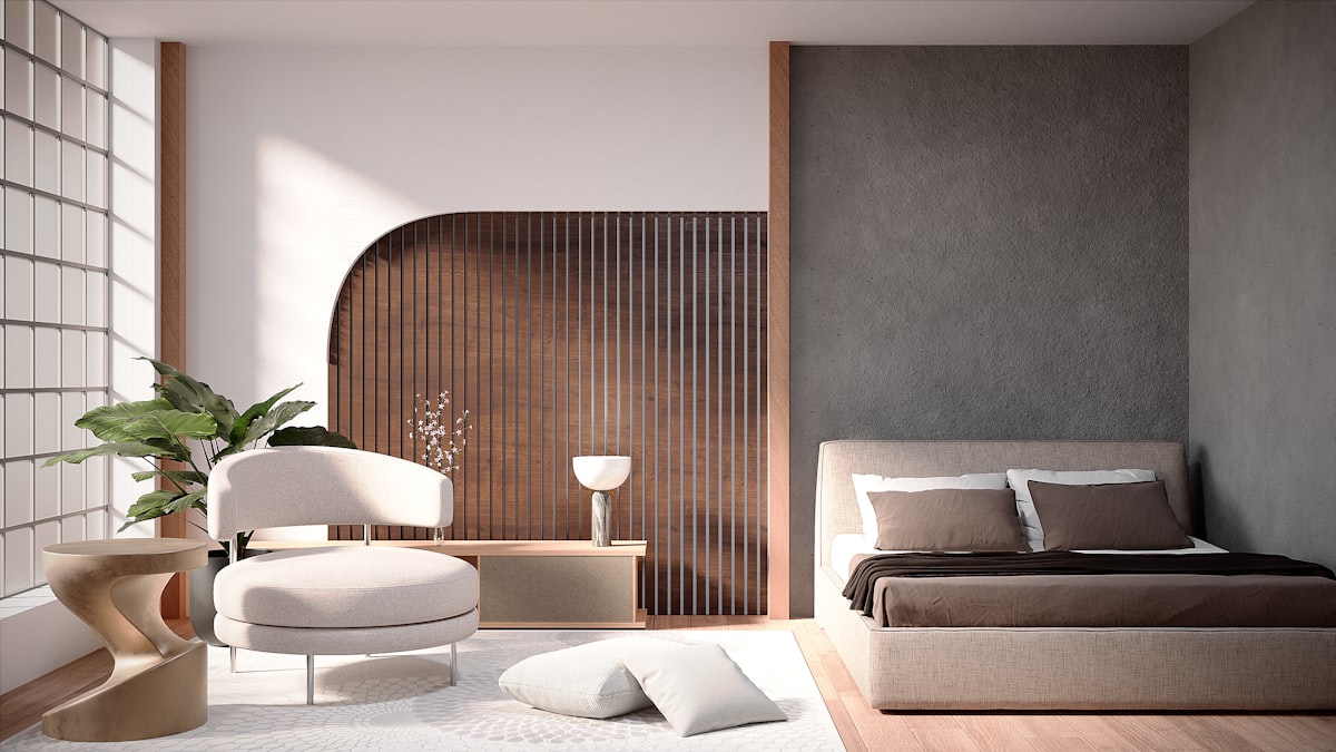 Modern bedroom with a bed and armchair related to Elevate Your Sleep Experience with Wooden Bed Slats: The Ultimate Guide