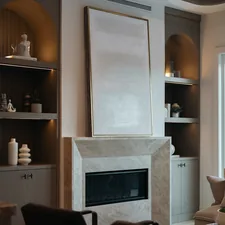 Modern living room with fireplace and built-in shelves related to Elevate Your Space with the Perfect Valance and Curtain Set