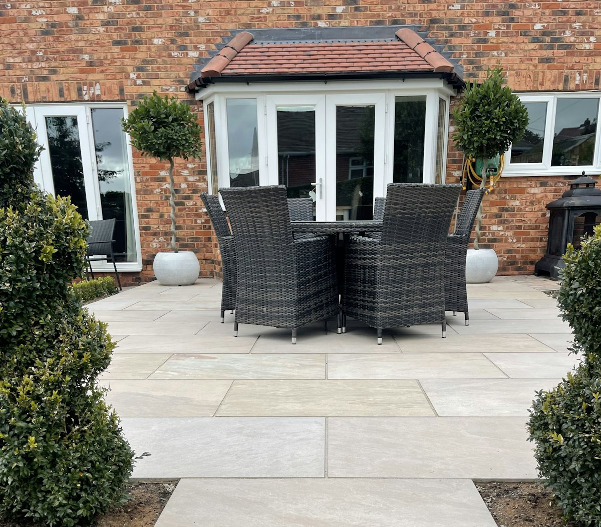 New build house landscaped garden patio with garden furniture and plants related to Transform Your Outdoor Space with Bed Bath and Beyond Patio Furniture