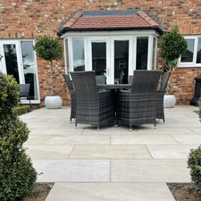 New build house landscaped garden patio with garden furniture and plants related to Transform Your Outdoor Space with Bed Bath and Beyond Patio Furniture