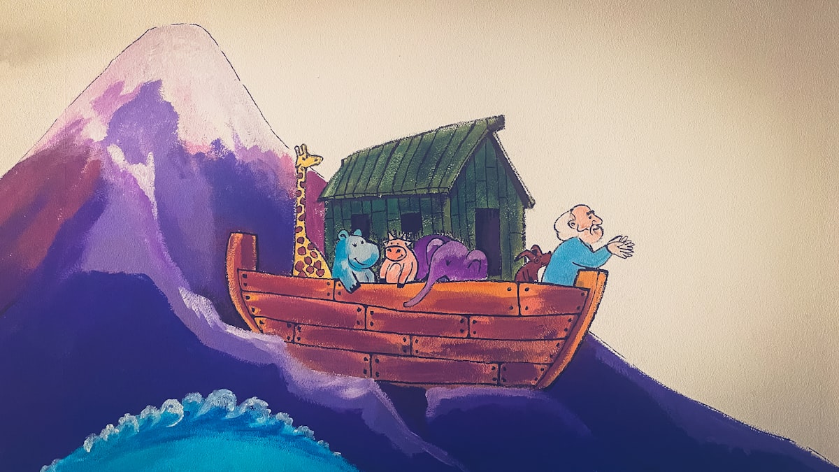 Noah's ark sails the raging, watery waves. related to Fun and Creative Beds for Kids
