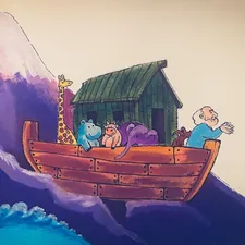 Noah's ark sails the raging, watery waves. related to Fun and Creative Beds for Kids
