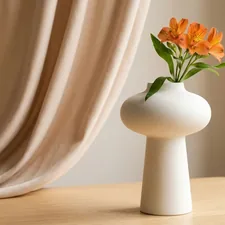 Orange flowers in a white vase on a table. related to Elegant Window Treatment with Simple Valance Patterns