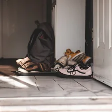 pair of pink-and-black Vans Old Skool low-top shoes related to Elevate Your Entryway with Shoe Storage Bench and Wall Mount Hutch