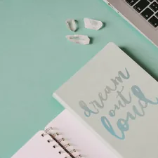 Pastel green planner background with quartz crystals and Apple MacBook ✦ Snag more FREE stock photos each month 👉 https://contentpixie.com/secret-snaps/ related to Elevate Your Space with a Turquoise Window Valance