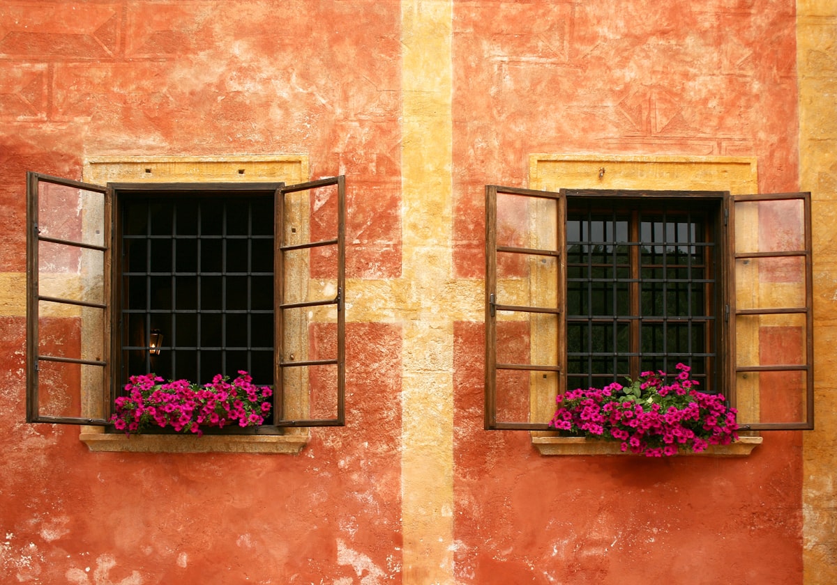 pink petaled flowers on window related to Tuscan Window Valances