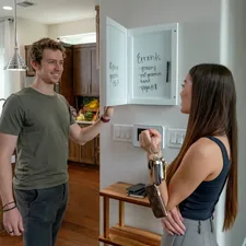 Productive Errand Planning by Sable Flow. Witness the efficiency as a girl, dressed in a black shirt, compiles a list of errands on a secret whiteboard while engaged in a phone call. All set against the backdrop of a serene white-painted house. related to Elevate Your Home with the Perfect Sideboard Table from IKEA