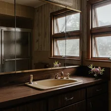 Retro bathroom (IG: @clay.banks) related to Elegant Valances for Small Bathroom Windows