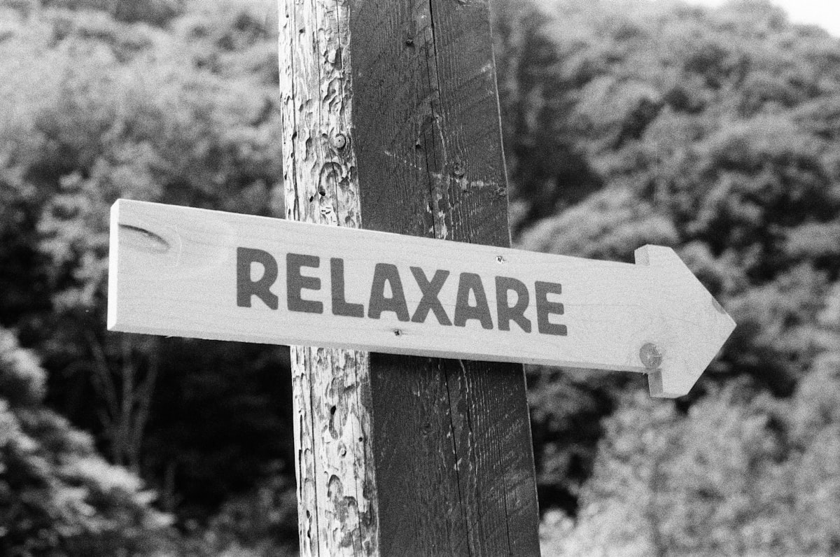 Sign with text shoot on film (Fomapan 200 BW) related to Unlocking Relaxation: The Benefits of Ceragem Massage Beds