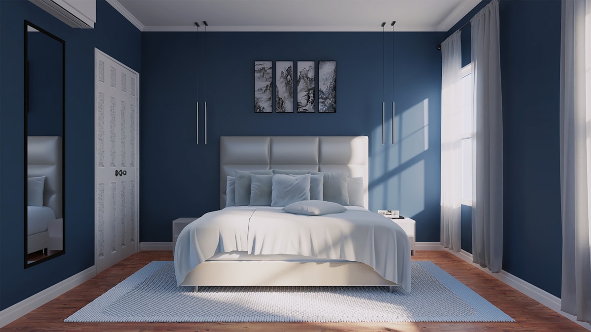 Sketchup bedroom interior related to The Timeless Charm of Navy Blue Bedspreads and Coverlets: Elevate Your Bedroom Style