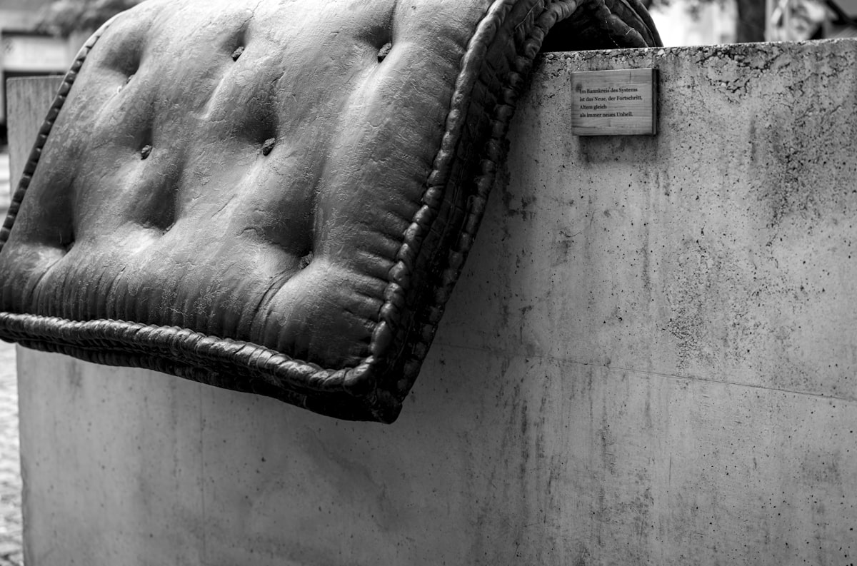 Soaking Wet Mattress. Fountain-Construction of Bronze and Concrete with the Title "Waterfall" (2013) by the french-italian artist Tatiana Trouvé. related to Leather Bed Bench - Luxury Sleeping Essentials