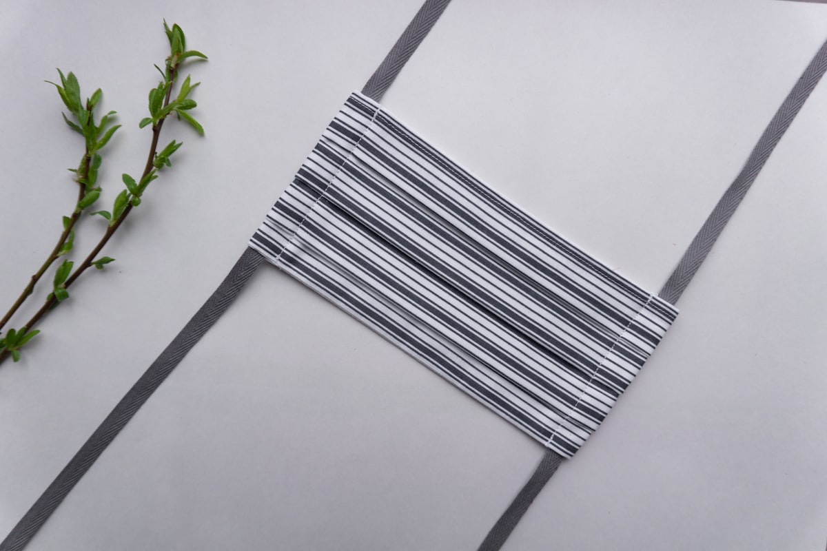 Stripy face mask with pocket for filter related to Grey and White Valance: Elegant Window Treatments