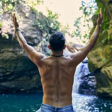 Strong, healthy man surrendering to water.  related to Natural Ways to Get Rid of Bed Bugs