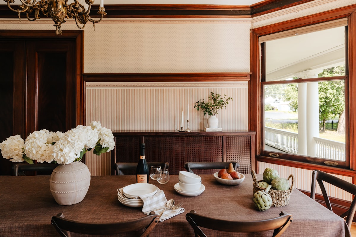 Table setting (IG: @clay.banks) related to Valances for Dining Room Windows: Elevate Your Decor