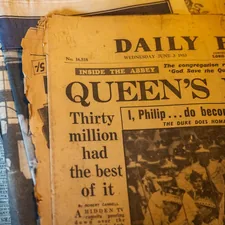 The Daily Express newspaper of June 1953, celebrating the Queen’s marriage to Prince Phillip. related to Stunning Queen Coverlets at Unbeatable Prices: Sales You Can't Miss