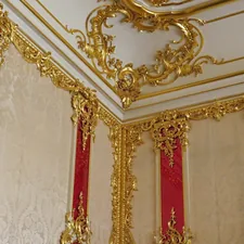 The gold corner of The Crimson Pillar Room in The Catherine Palace in Tsarskoe Selo related to Tuscan Style Valances: Elegance and Warmth for Your Home