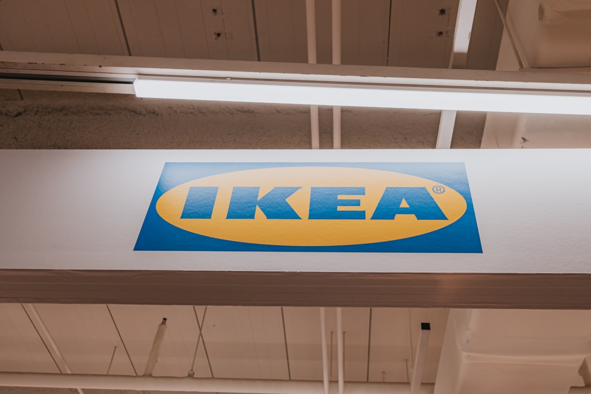 The ikea logo is displayed on a white beam. related to Ikea Buffets and Sideboards: A Comprehensive Guide