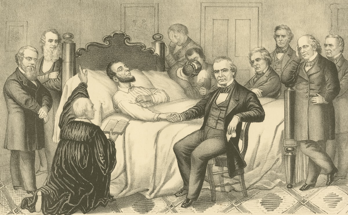 The Miriam and Ira D. Wallach Division of Art, Prints and Photographs: Print Collection, The New York Public Library. "Death bed of Abraham Lincoln died April 15th 1865" The New York Public Library Digital Collections. 1861 - 1880. https://digitalcollections.nypl.org/items/510d47da-288e-a3d9-e040-e00a18064a99 related to Ethan Allen King Beds: The Ultimate Sleep Experience