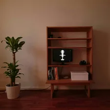 turned-on monitor in a wooden hutch related to Modern Storage Solutions: Cherry Server Sideboard