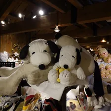 two stuffed dogs sitting on top of a table related to Snoopy Crib Bedding: A Fun and Comfortable Choice for Your Little One