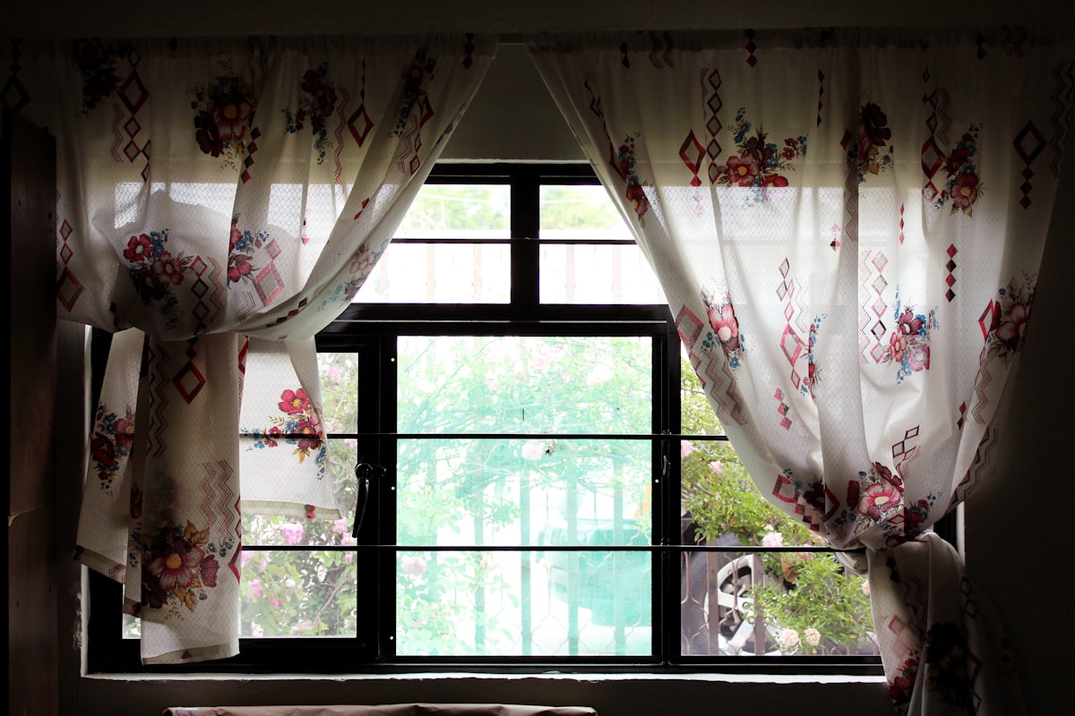 white and pink floral window curtain related to Window Scarf Valance