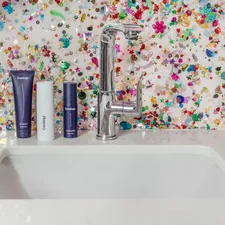 white ceramic sink with faucet related to Elegant Purple Valances for Bathrooms