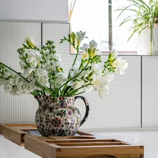 White Flowers, Bathroom Flowers, Flowers at home, Floral Vase, Floristry related to Elevate Your Bathroom Decor with a Shower Curtain and Window Valance Set