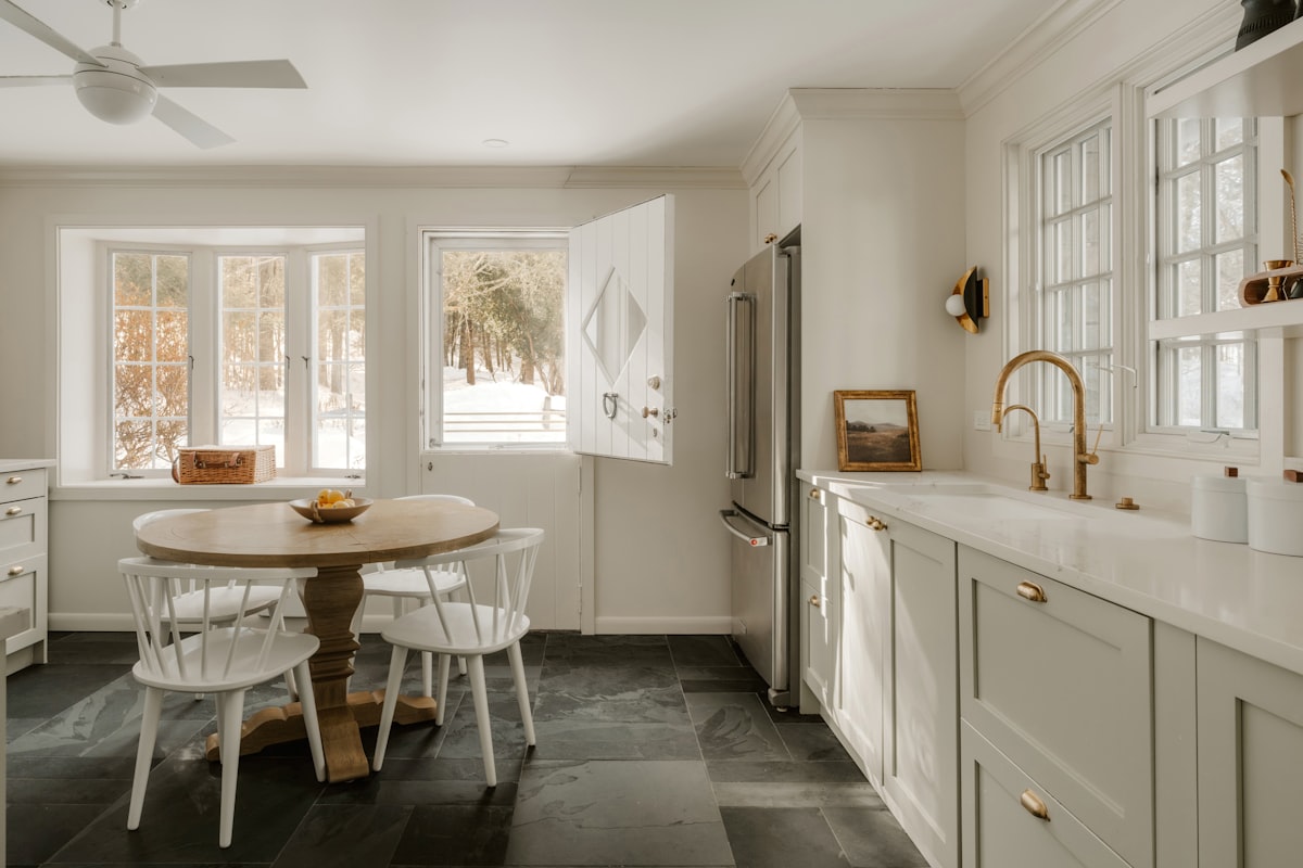 White Kitchen (IG: @clay. banks) related to Valances for Kitchen Bay Window: Enhance Your Home's Aesthetic