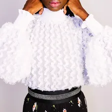 women's white knit sweater related to White Ruffle Valance